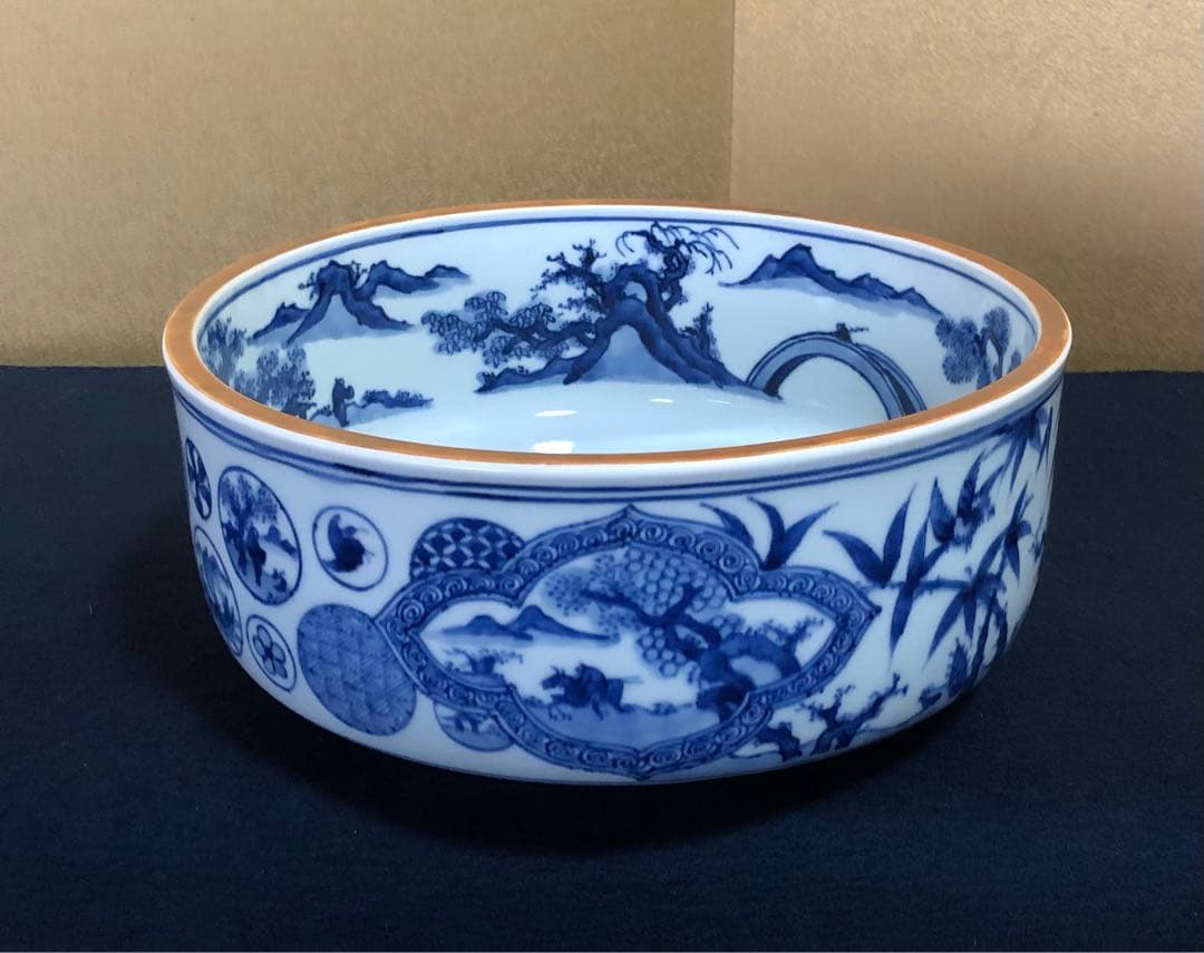 《R》真葛祥瑞写 染付 平水指 真葛香斎 而妙斎宗匠 共布共箱 260114き3