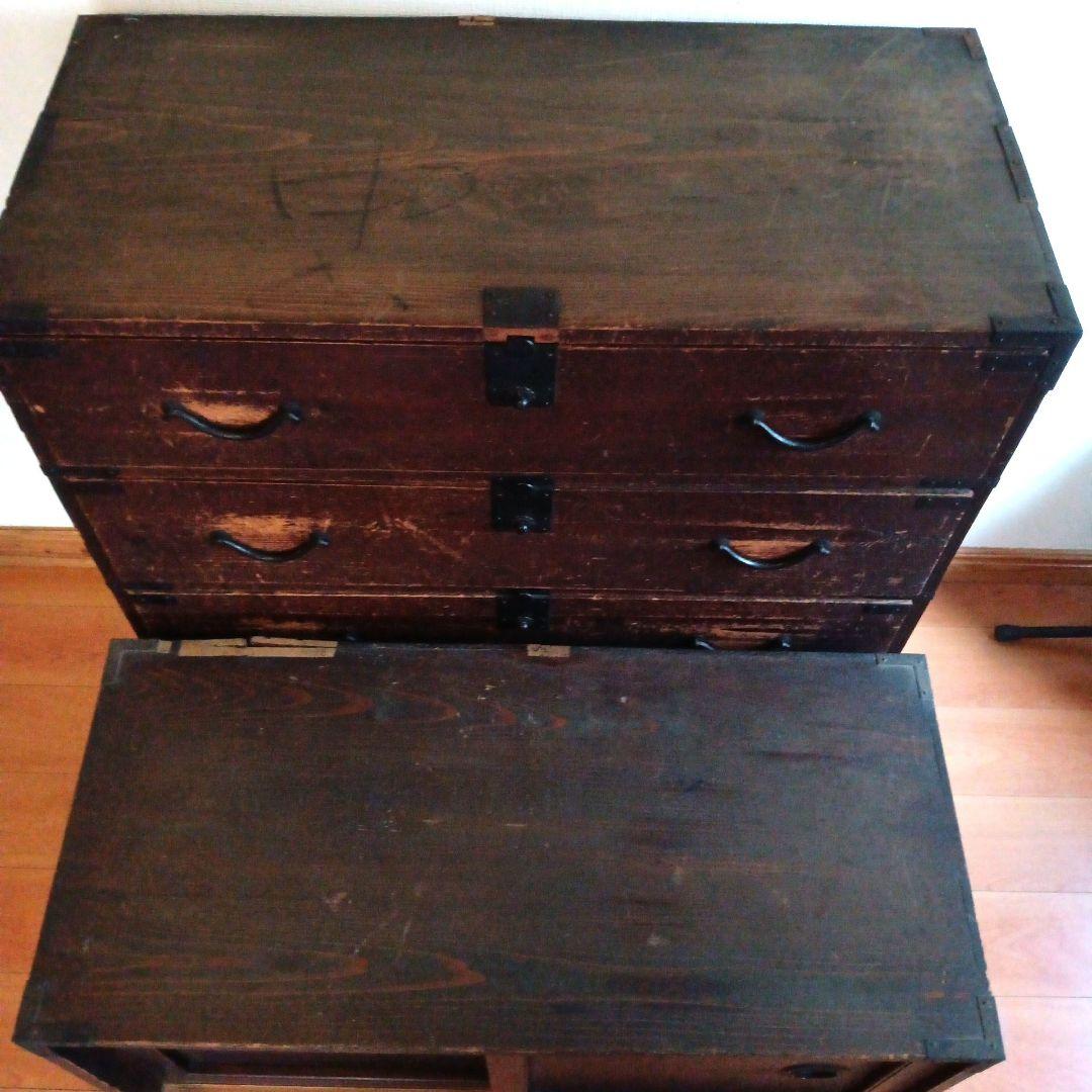 幕末〜明治初期頃　帳場箪笥 商家用／鉄金具多数／書き印あり