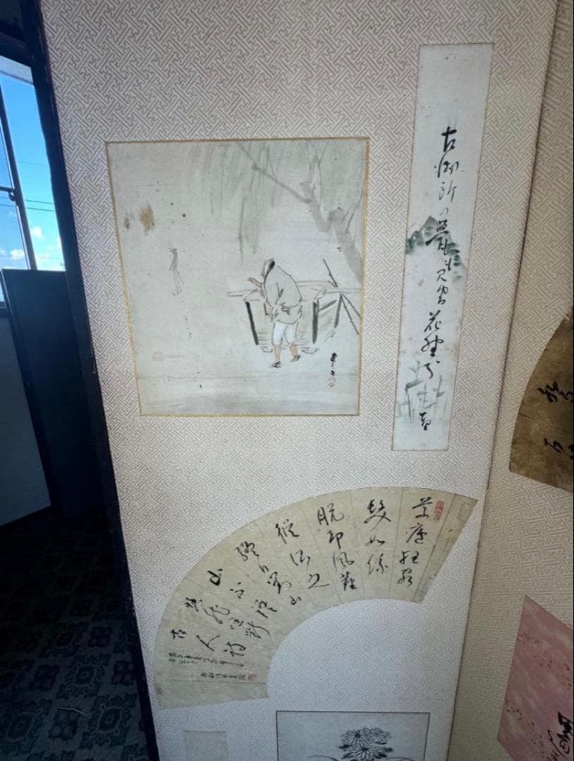 江戸後期 六曲屏風（6扇）画家コラージュ絵画