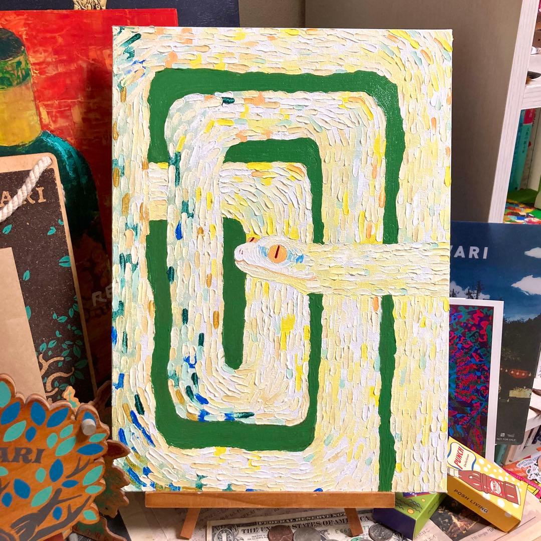 五*嵐様 油絵　ヘビ