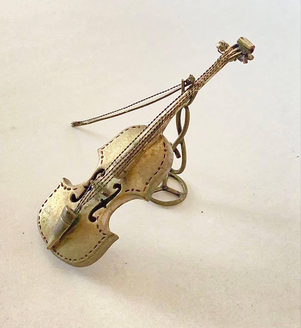 アンティーク年代不明　800刻印 金属製バイオリンとスタンドセット