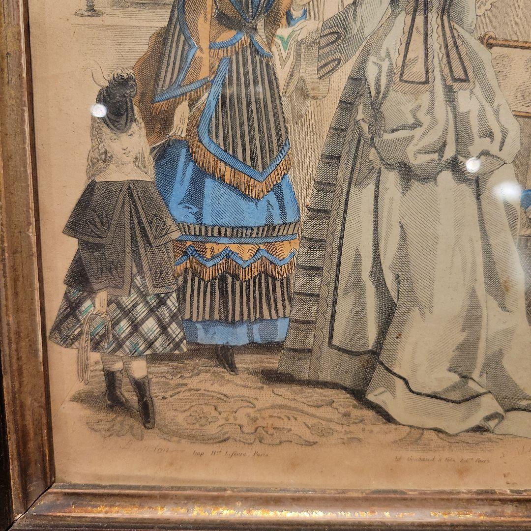 古い　フランスの挿し絵　木製額入り