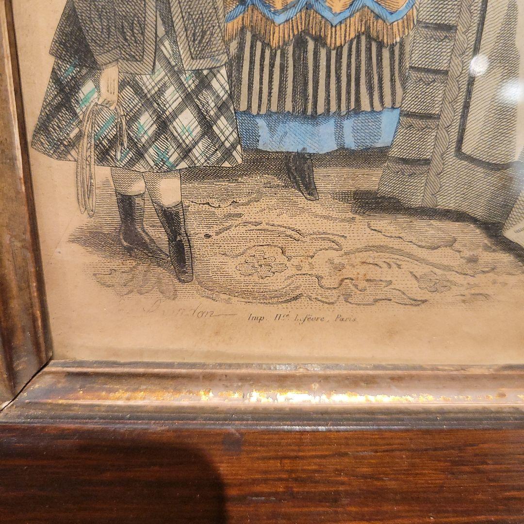 古い　フランスの挿し絵　木製額入り