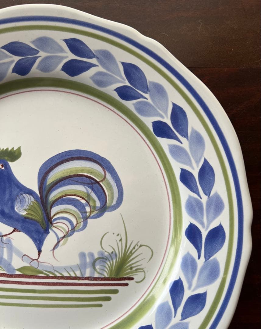 フランスHenriot Quimper 手描き皿 雄鶏文 “TRAITÉ” 表記