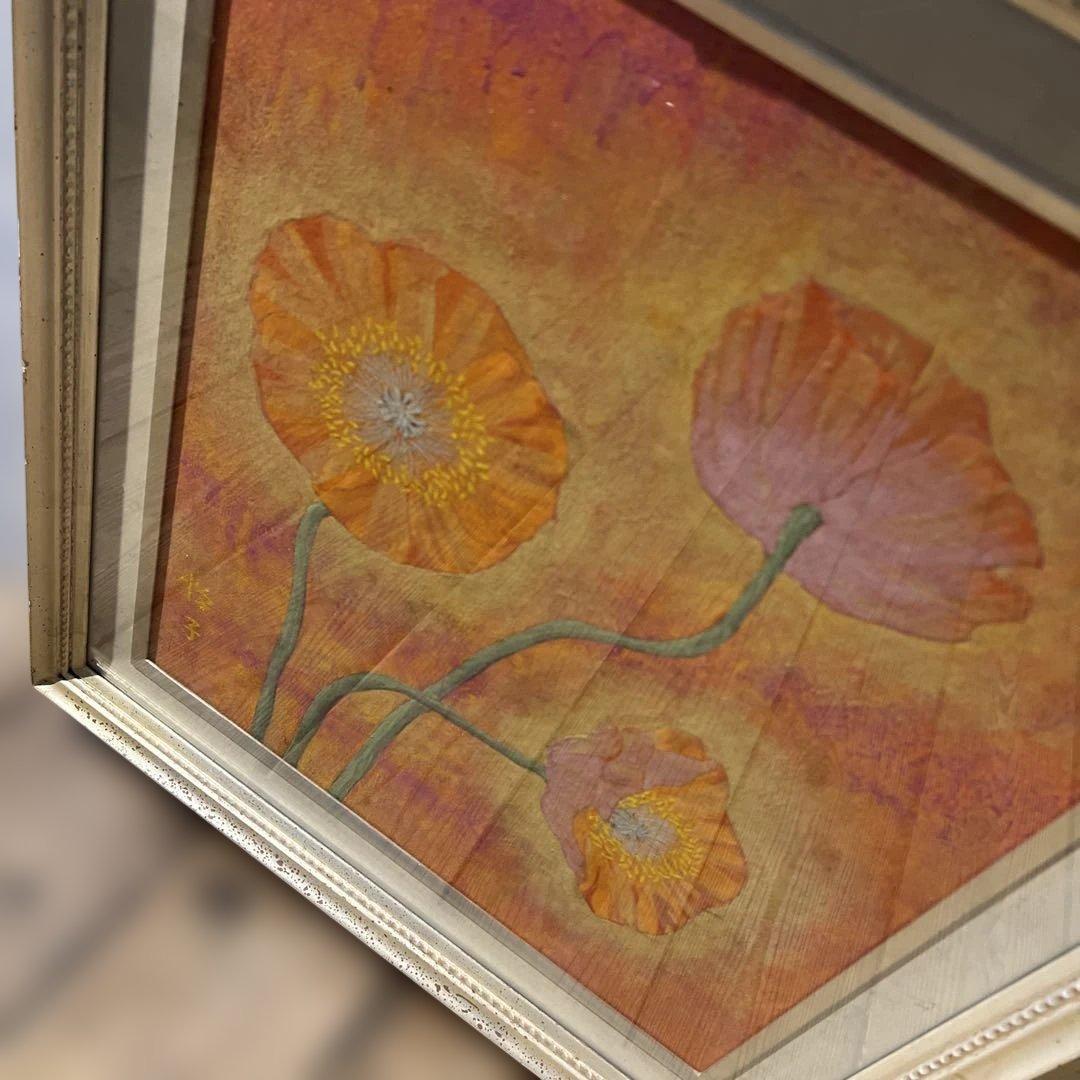 「ポピー」 額装 悦子 額縁入り 水彩画　壁掛け　インテリア　コレクション