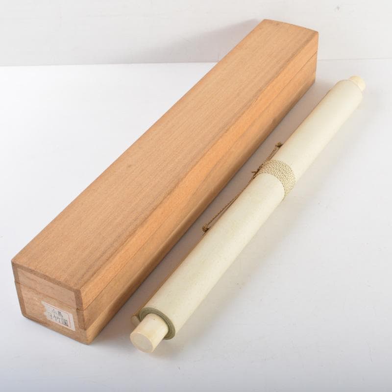 掛軸　水田竹圃作　梅木に鳥図　桐箱付　C　6318A