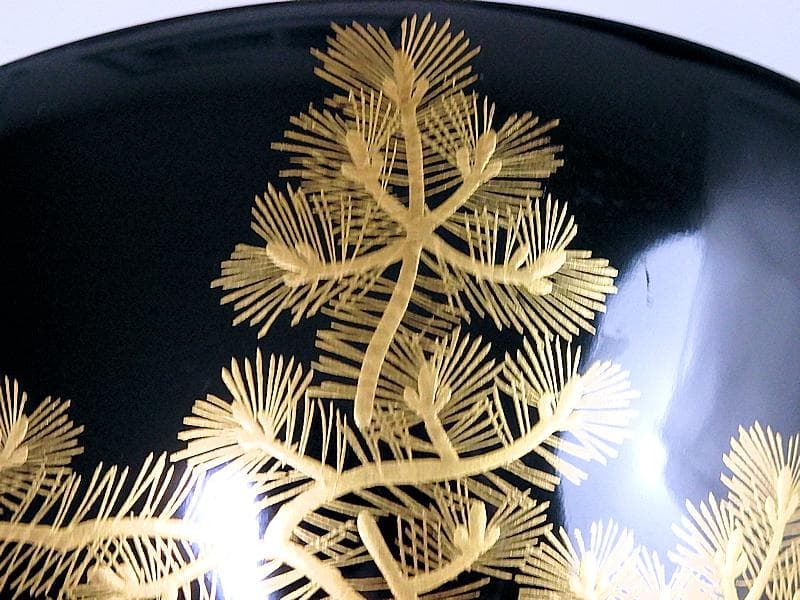 磁器　京焼　古伊万里　金襴手　若松に飛鶴の図　蓋茶碗　E124AS-CFx