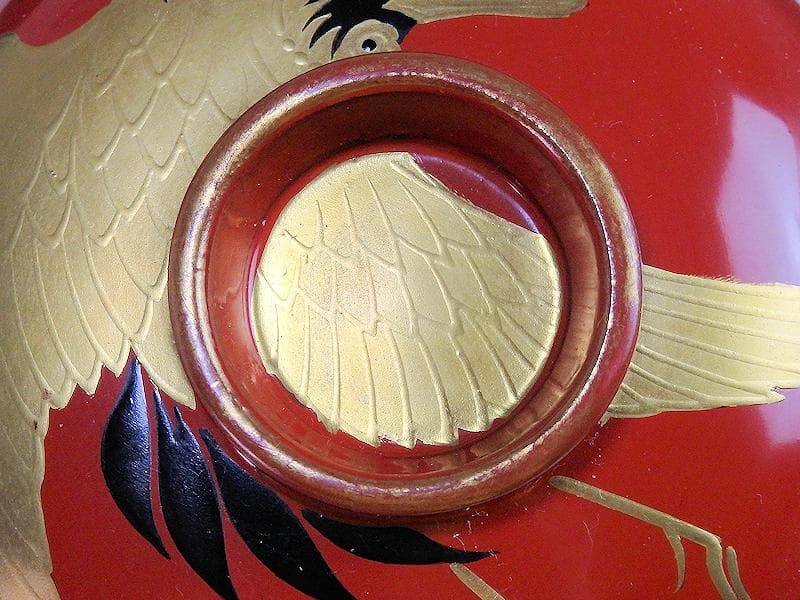 磁器　京焼　古伊万里　金襴手　若松に飛鶴の図　蓋茶碗　E124AS-CFx