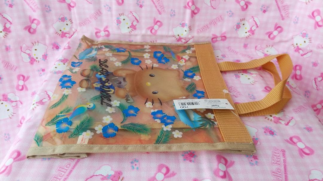 日焼けキティ　ダニエル　ビニールトートバッグ　ハイビスカス　ハワイ　アロハ