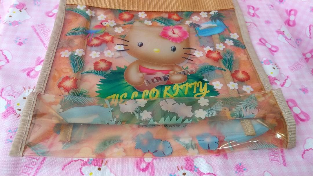 日焼けキティ　ダニエル　ビニールトートバッグ　ハイビスカス　ハワイ　アロハ