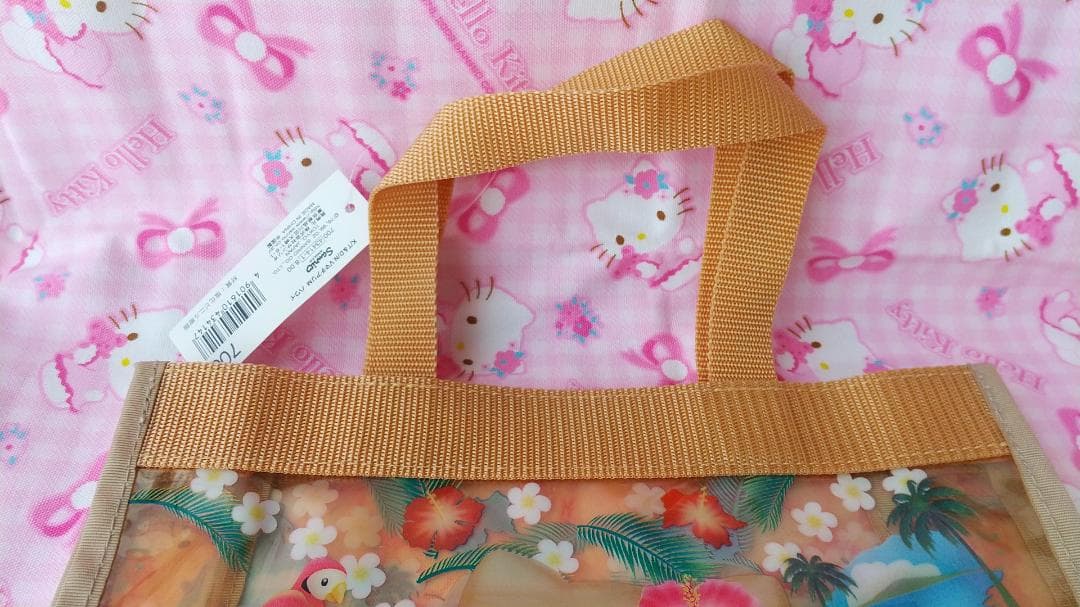 日焼けキティ　ダニエル　ビニールトートバッグ　ハイビスカス　ハワイ　アロハ