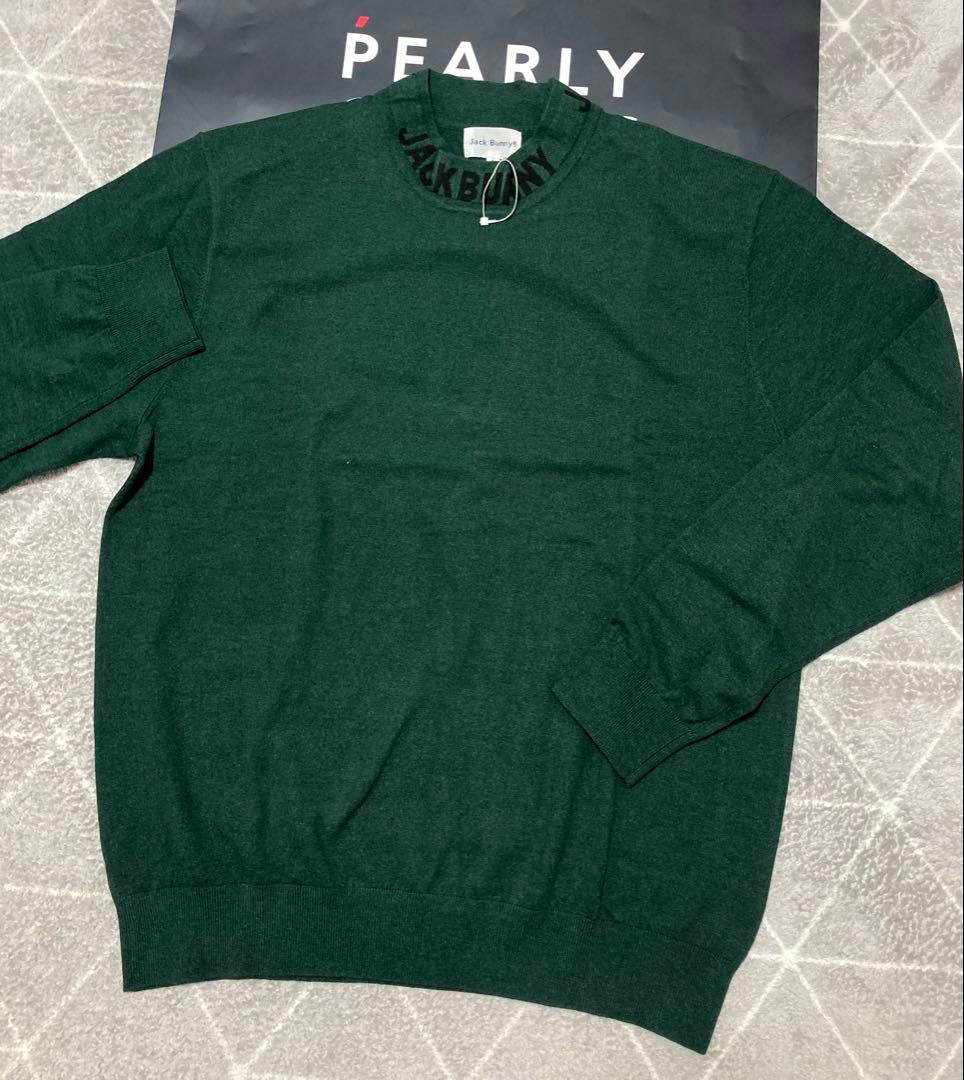 新品 パーリーゲイツ ジャックバニー ロゴハイネックニット(6)サイズLL/緑