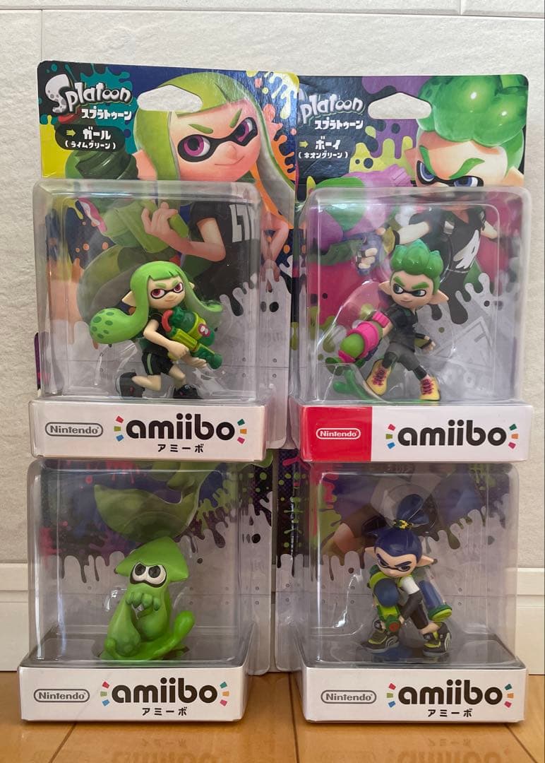 アミーボ スプラトゥーン ガールライムグリーン ボーイネオングリーン イカ 4個