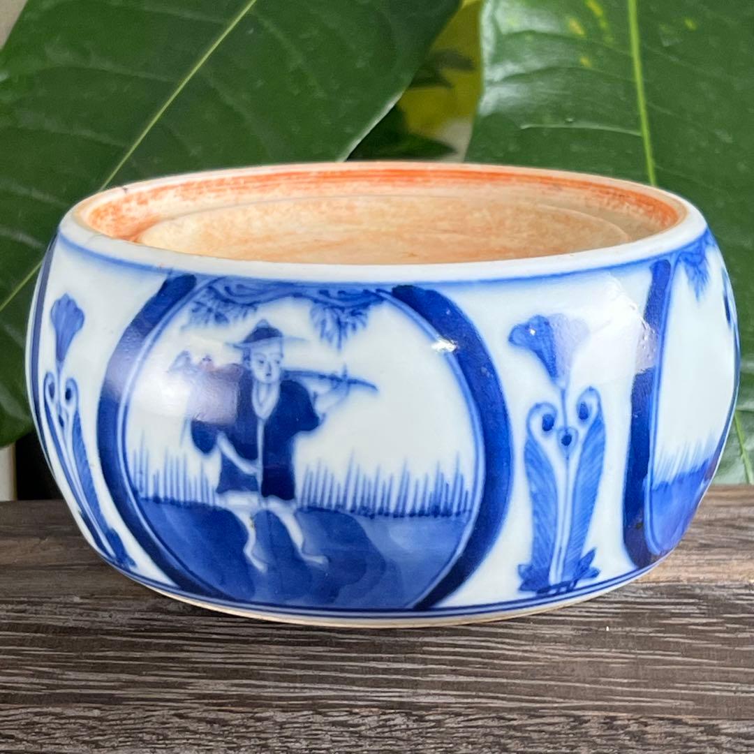 【陶硯】中国青花玉殿陶硯　染付