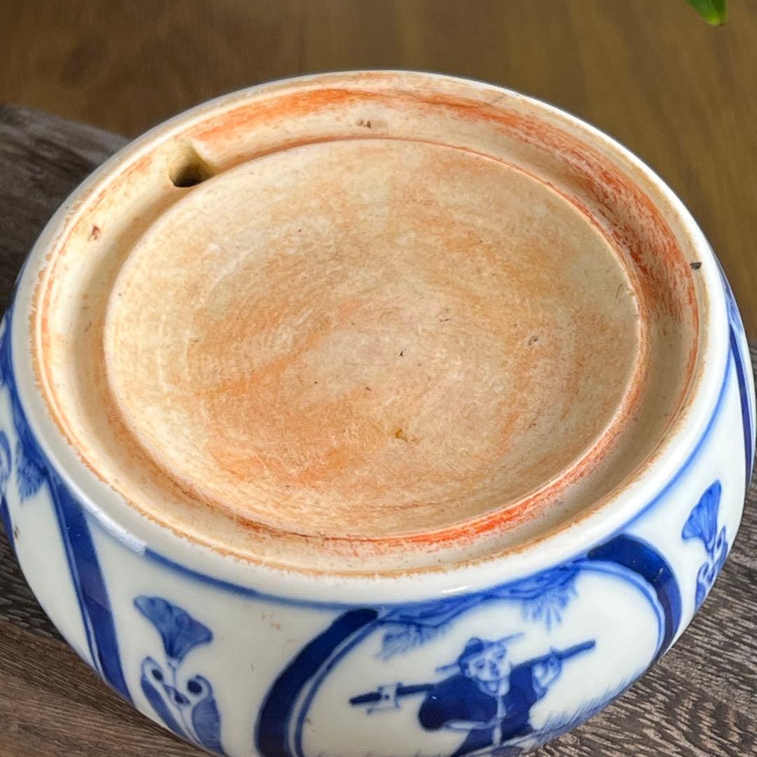 【陶硯】中国青花玉殿陶硯　染付