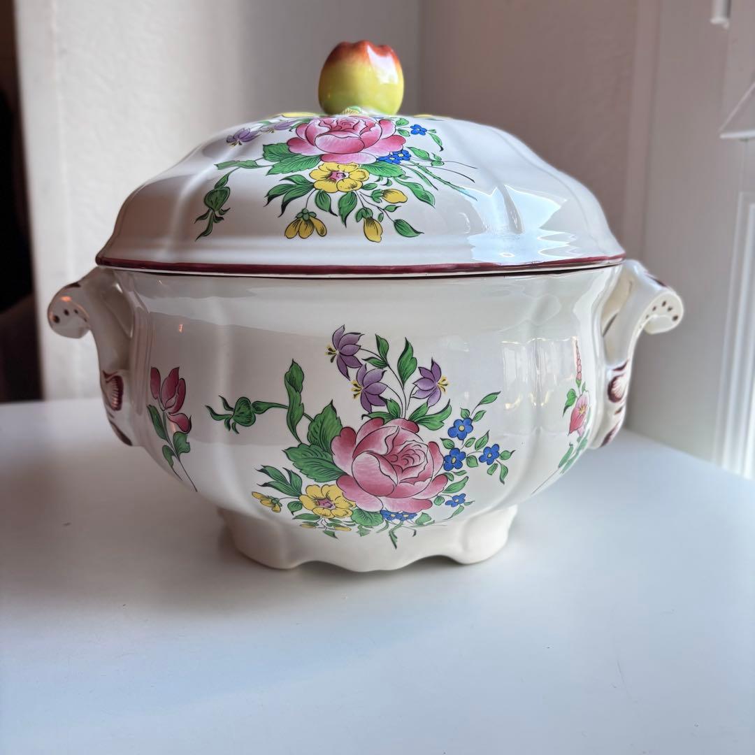 フランス アンティーク リュネヴィル K&G スーピエール 蓋付ボウル 花柄