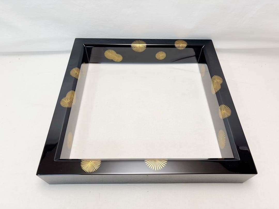 未使用 茶道具 炉壇 利休炉壇 黒真塗 唐松蒔絵 炉縁 2点セット 茶道 囲炉裏