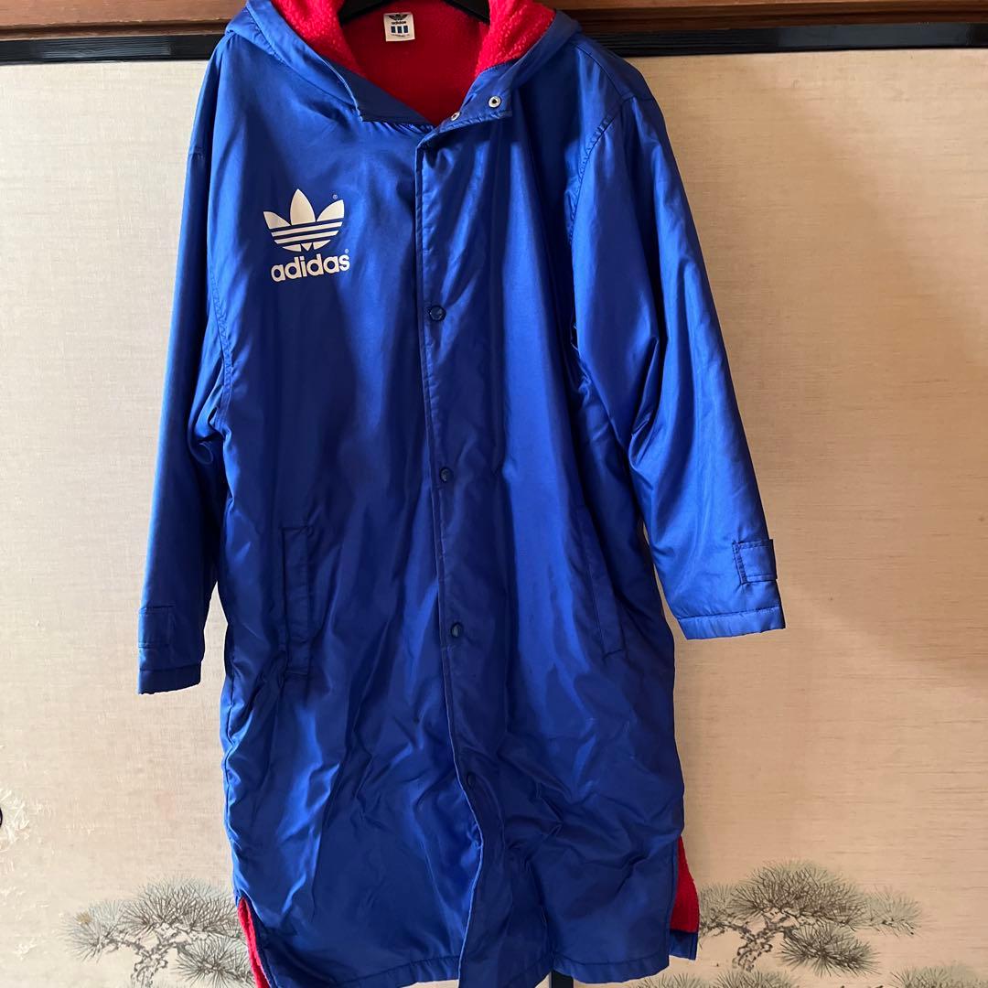 adidas フード付きベンチコート 青　ヴィンテージ