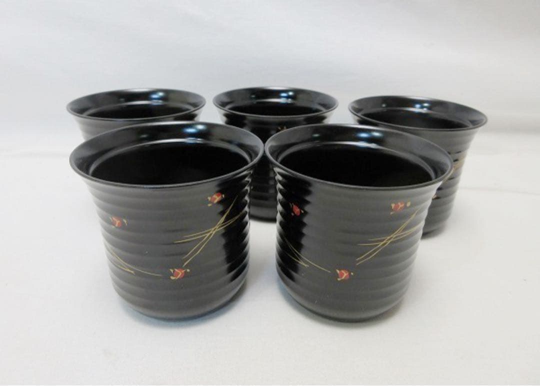 ほぼ未使用 懐石道具 黒塗 金彩蒔絵 箸洗5客揃 小吸物椀 汁椀 共箱