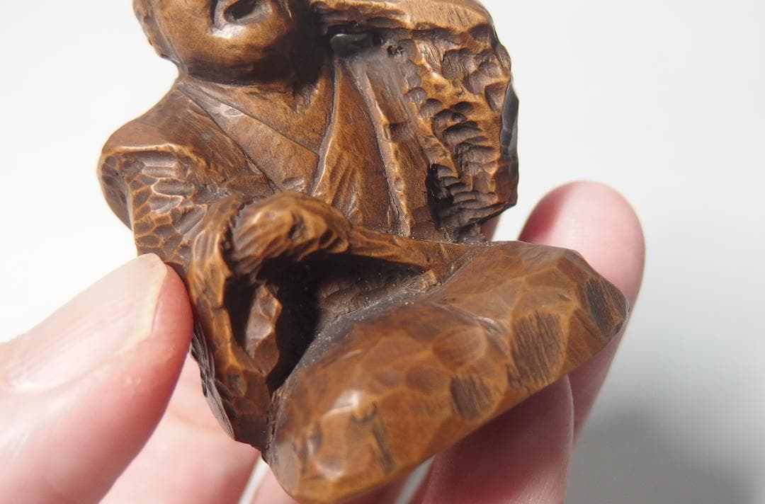 木彫義太夫置物/正次銘/置根付/提げ物