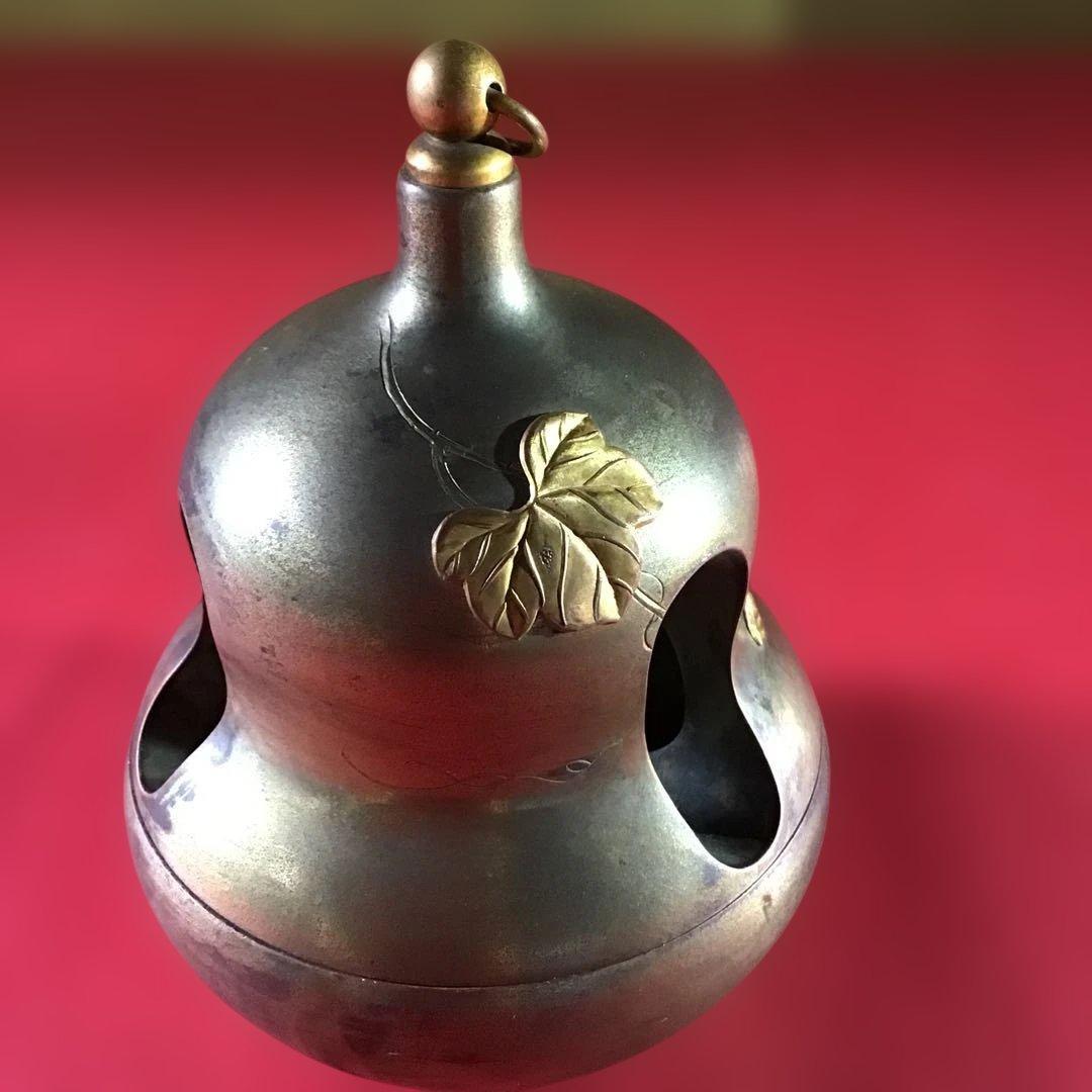 大珍品　白銅地据紋象嵌　香炉　アンティークライター付　昭和初期　　　B3