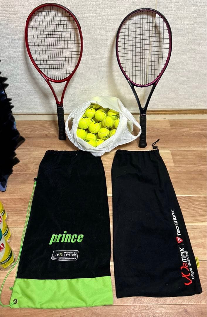 硬式用Princeテニスラケット他5本・ボール(新品有)・バッグセット