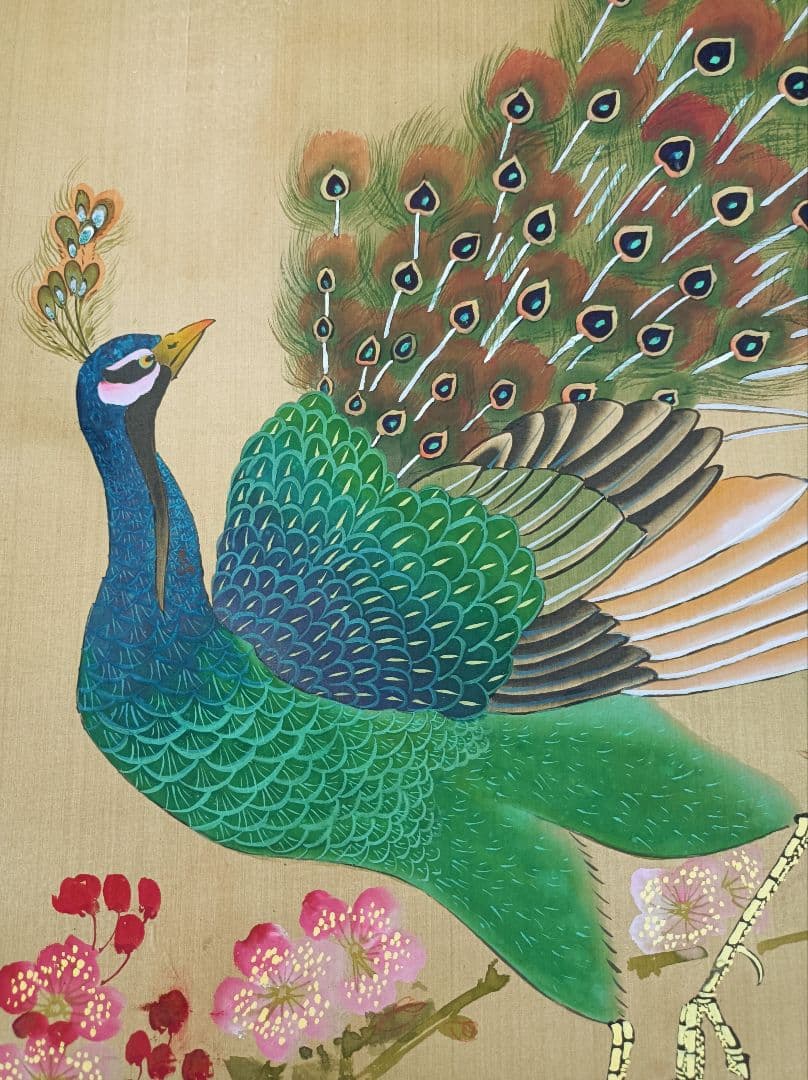 軸 開運 縁起物 おもてなし 絵 幸運 鳥 孔雀 中国 美術 骨董 インテリア