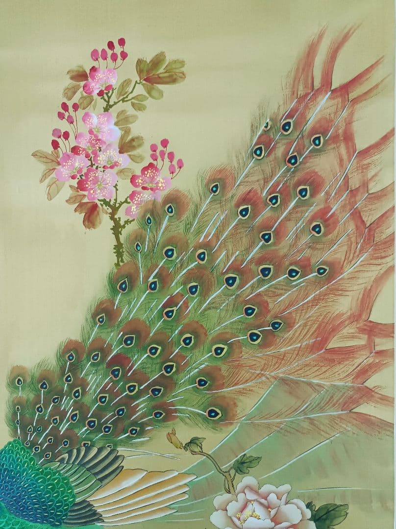 軸 開運 縁起物 おもてなし 絵 幸運 鳥 孔雀 中国 美術 骨董 インテリア