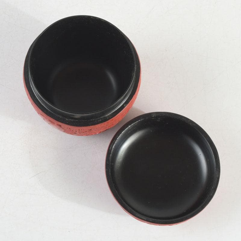 中国　剔紅　堆朱　花草山水刻　棗　時代箱　V　9767