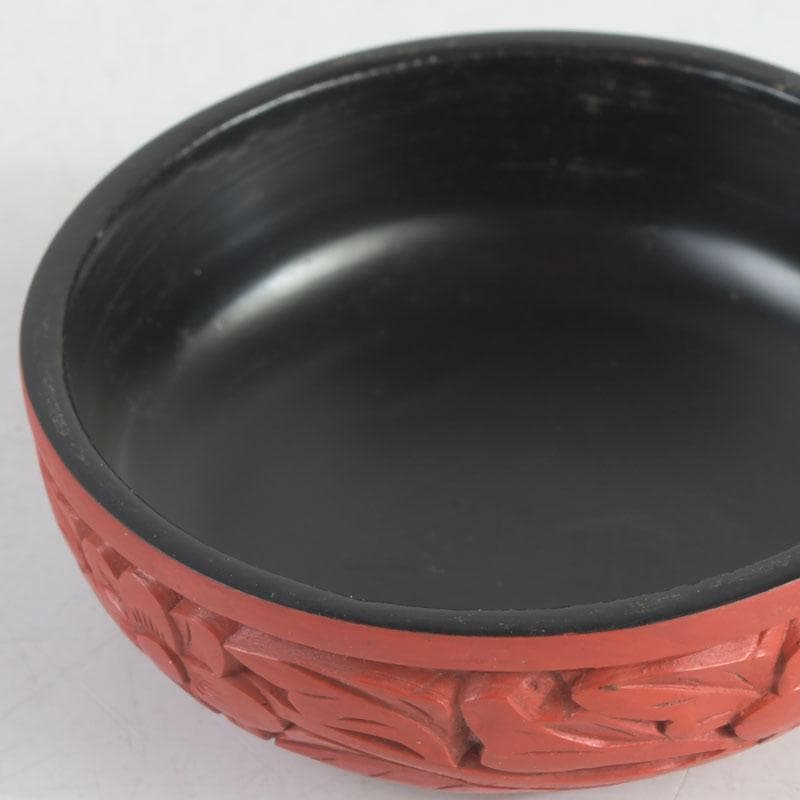 中国　剔紅　堆朱　花草山水刻　棗　時代箱　V　9767