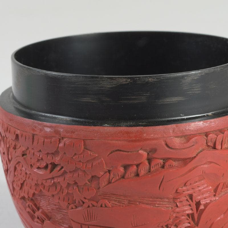 中国　剔紅　堆朱　花草山水刻　棗　時代箱　V　9767