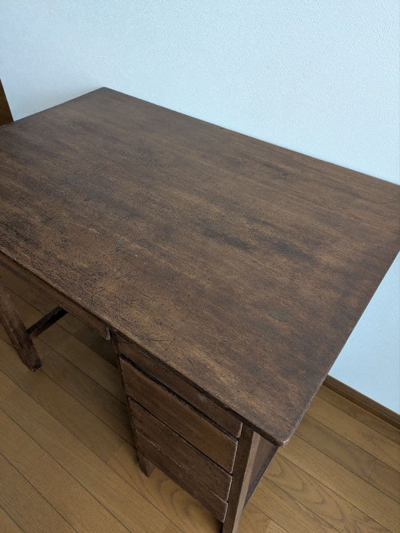 昭和レトロ古い机　木製デスク 片袖机　ヴィンテージ