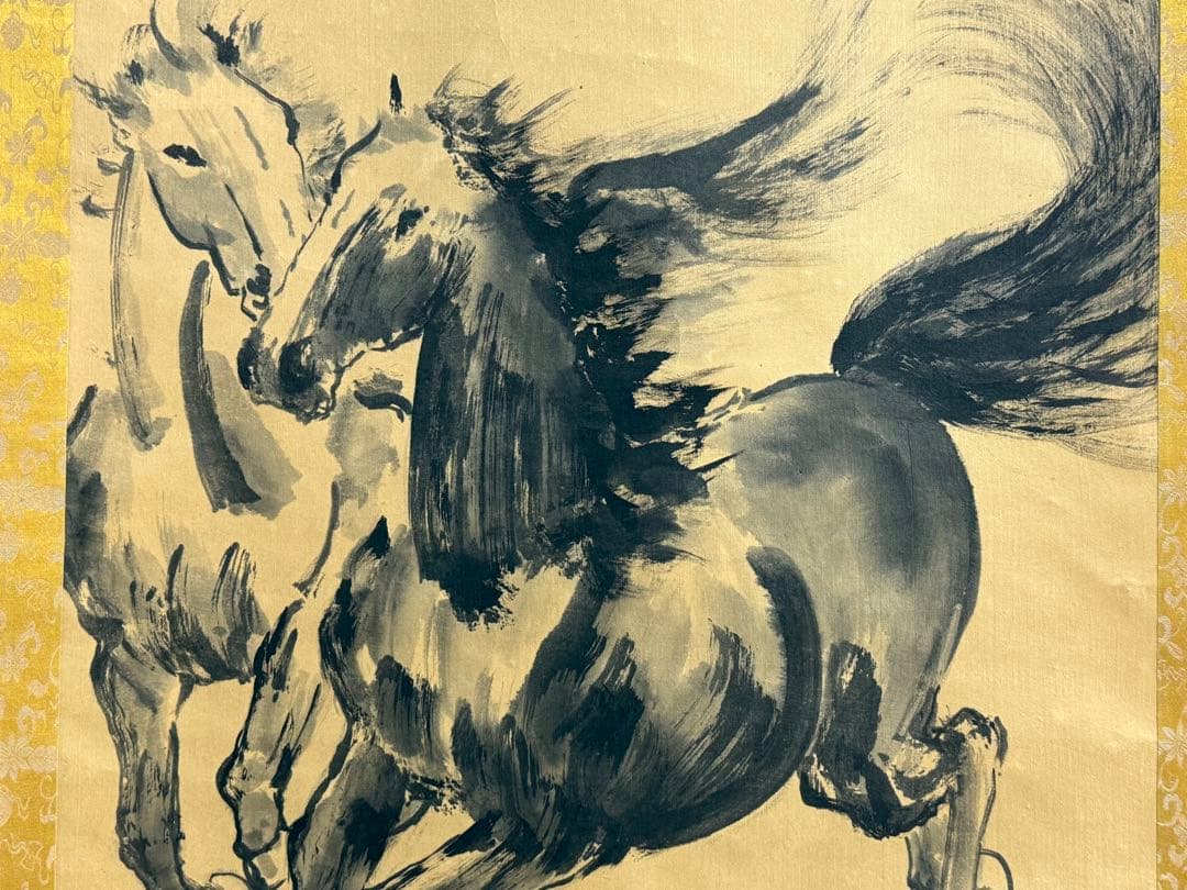 白石居士　馬　絹本肉筆　掛軸　中国　送料込み250824