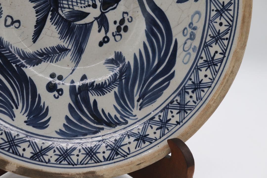 古安南　染付　魚藻紋大皿　送料込み0905