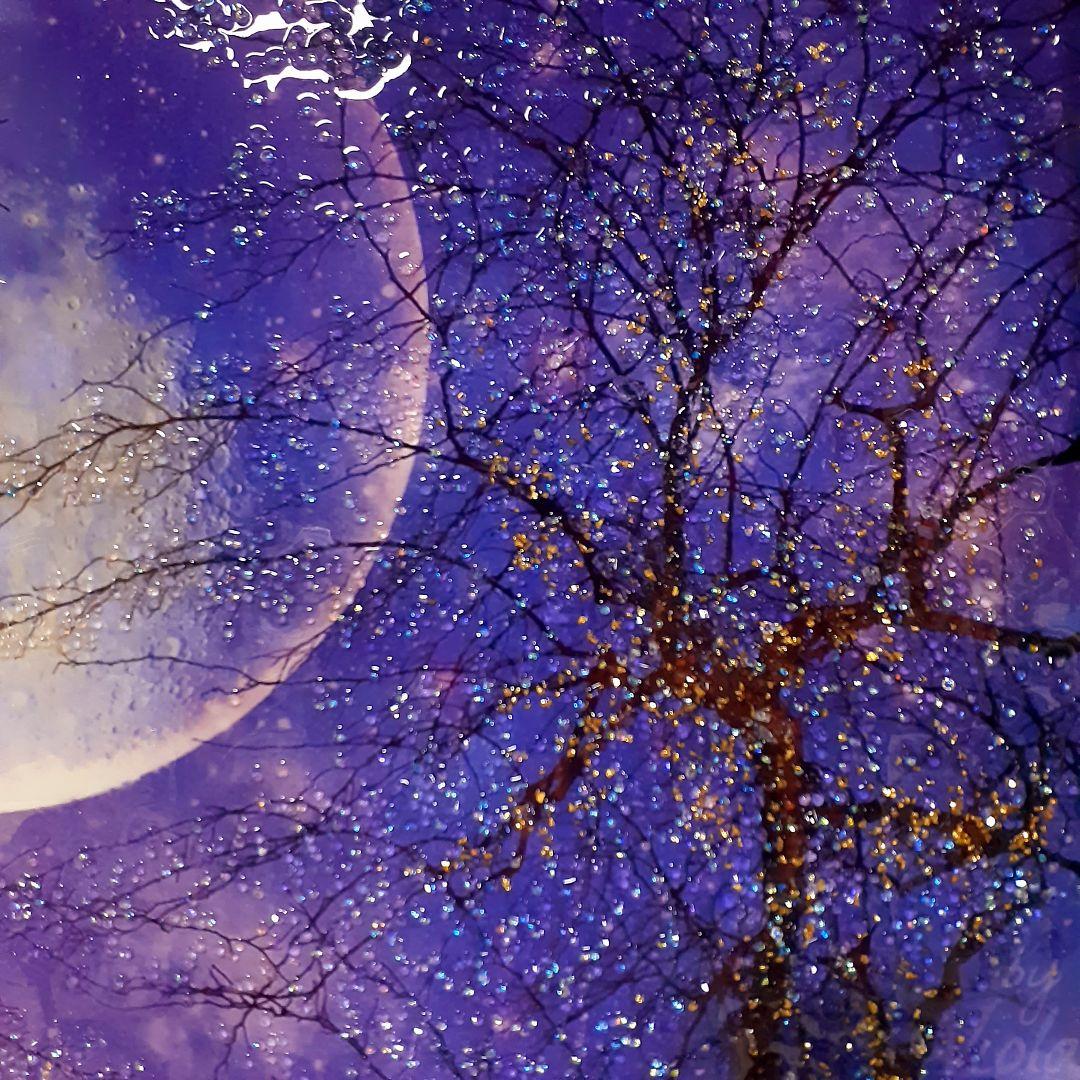 輸入雑貨　天然石　『星空満月』　風景画　水晶石　クリスタル　フレーム付き