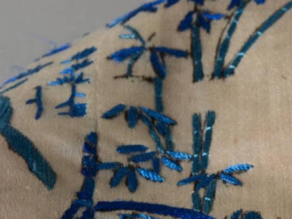 【珍】　★ 山水仕女図繍片 ★　民国時期　刺繍 山水紋 仕女紋　民間織繍