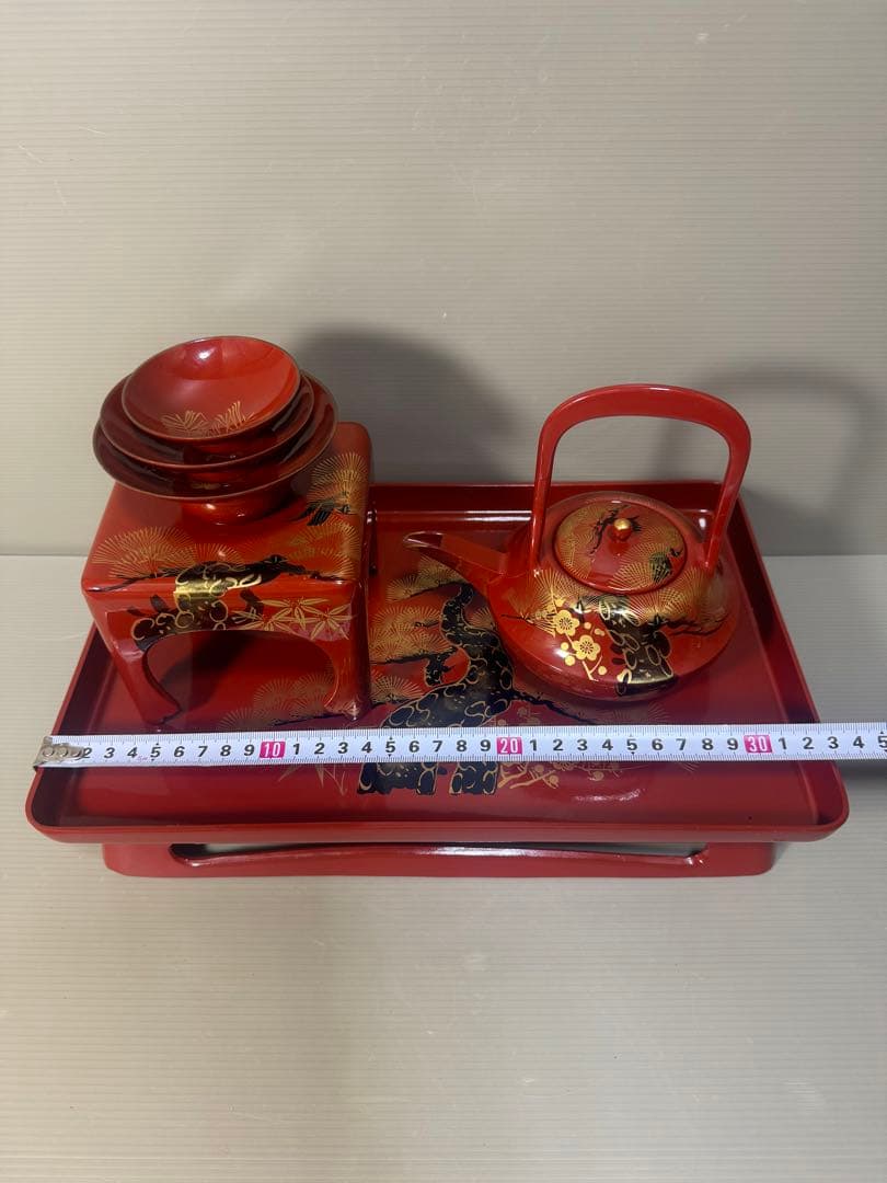 2294 お屠蘇 セット 一式 洗朱 四ツ揃 変り松 クリ足 松台 松竹梅