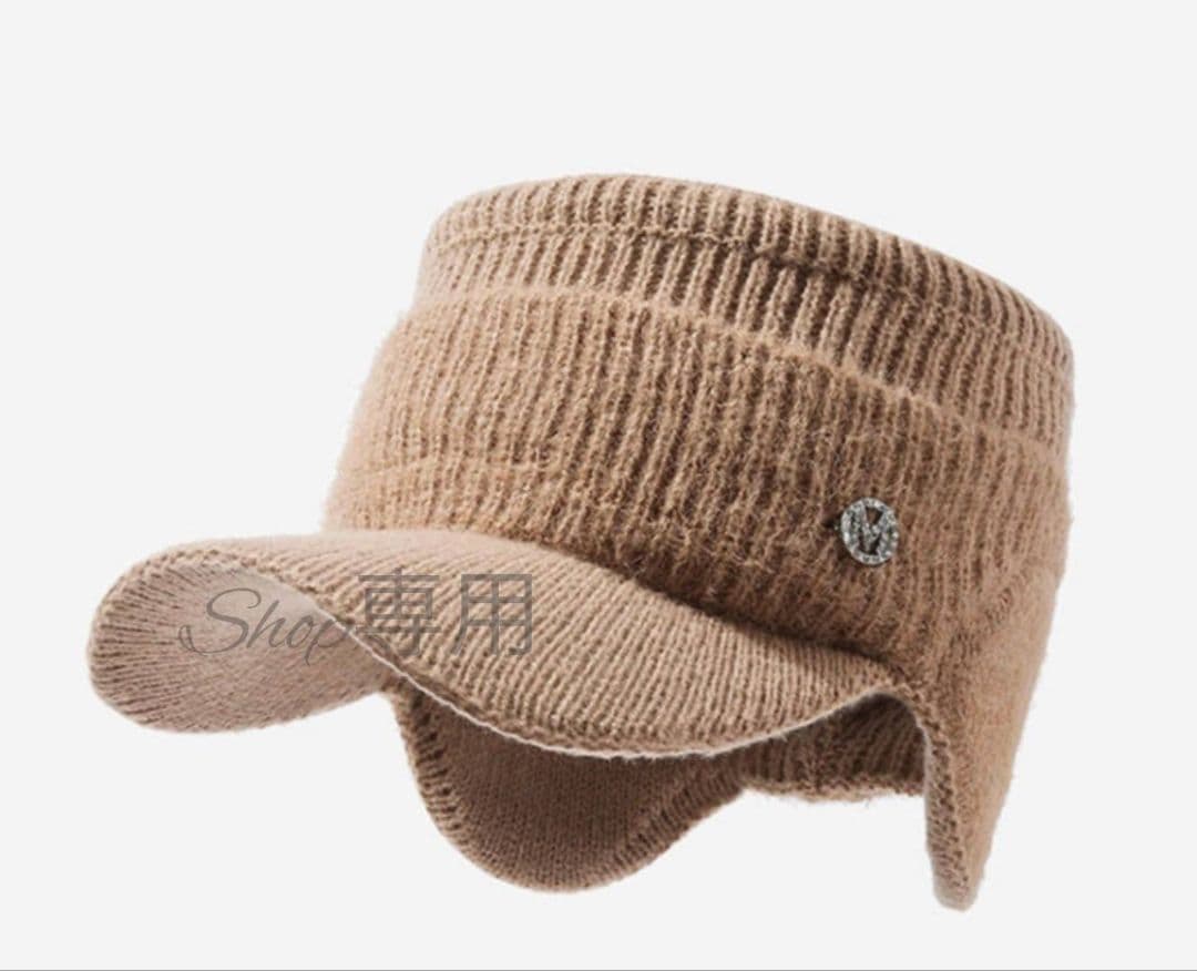 サンバイザー黒 ニット帽 ゴルフ スポーツ　防寒 耳カバー 毛糸 ファー