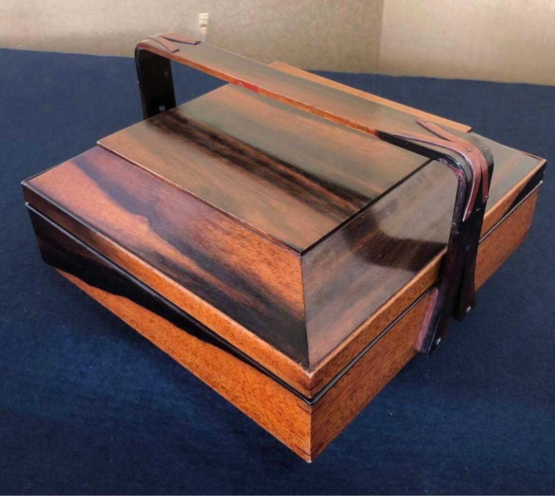 《R》黒柿内朱 手付 四方菓子器 食籠 喰篭 飾り金具 260126く1