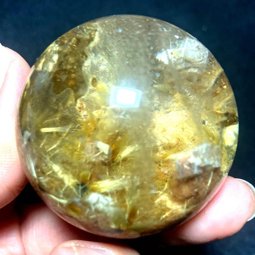 42mm ゴールドルチルクォーツ　丸玉　スフィア　金針水晶