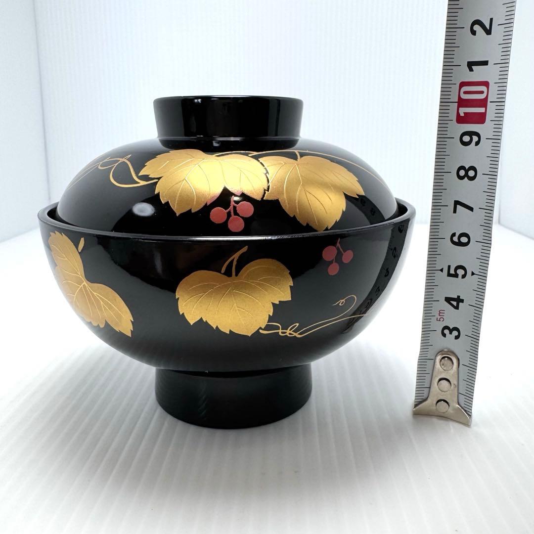 新品未使用 会津塗 吸物椀 蓋付き 5客セット つた唐草 蒔絵 漆器 共箱
