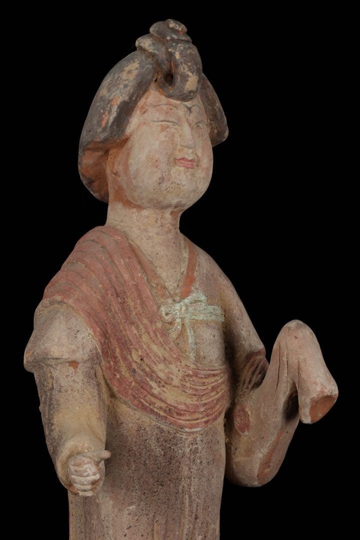 【中国古玩】加彩 婦女俑婦人 俑置物 高さ57㎝ 彩色残存 唐物 古美術 骨董品