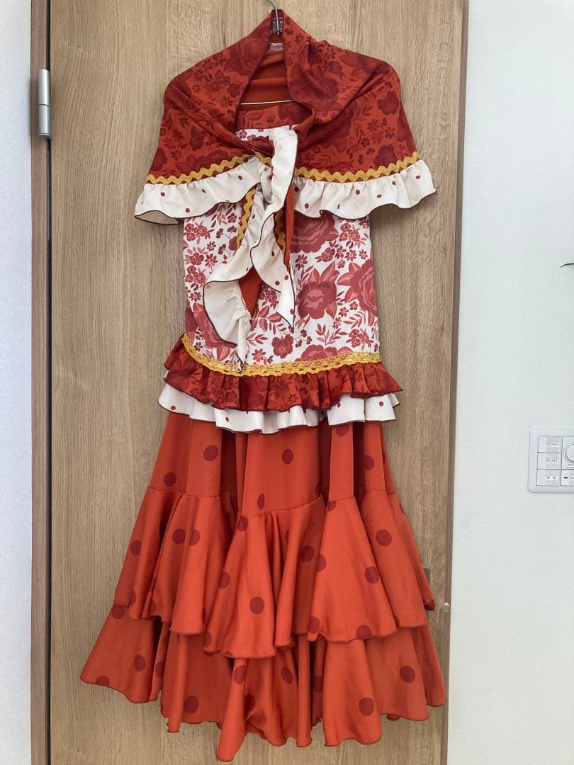 マリキータ　フラメンコ スカート、エプロン、ピキージョ3点セット　オレンジ