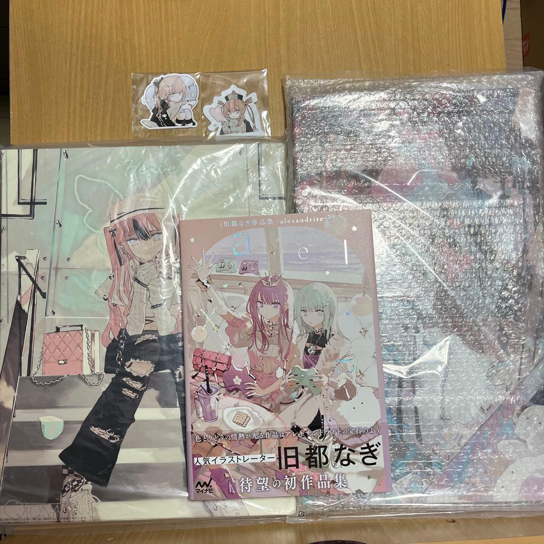 旧都なぎ　直筆サイン入りキャンバスアート2種　作品集　ステッカー2種