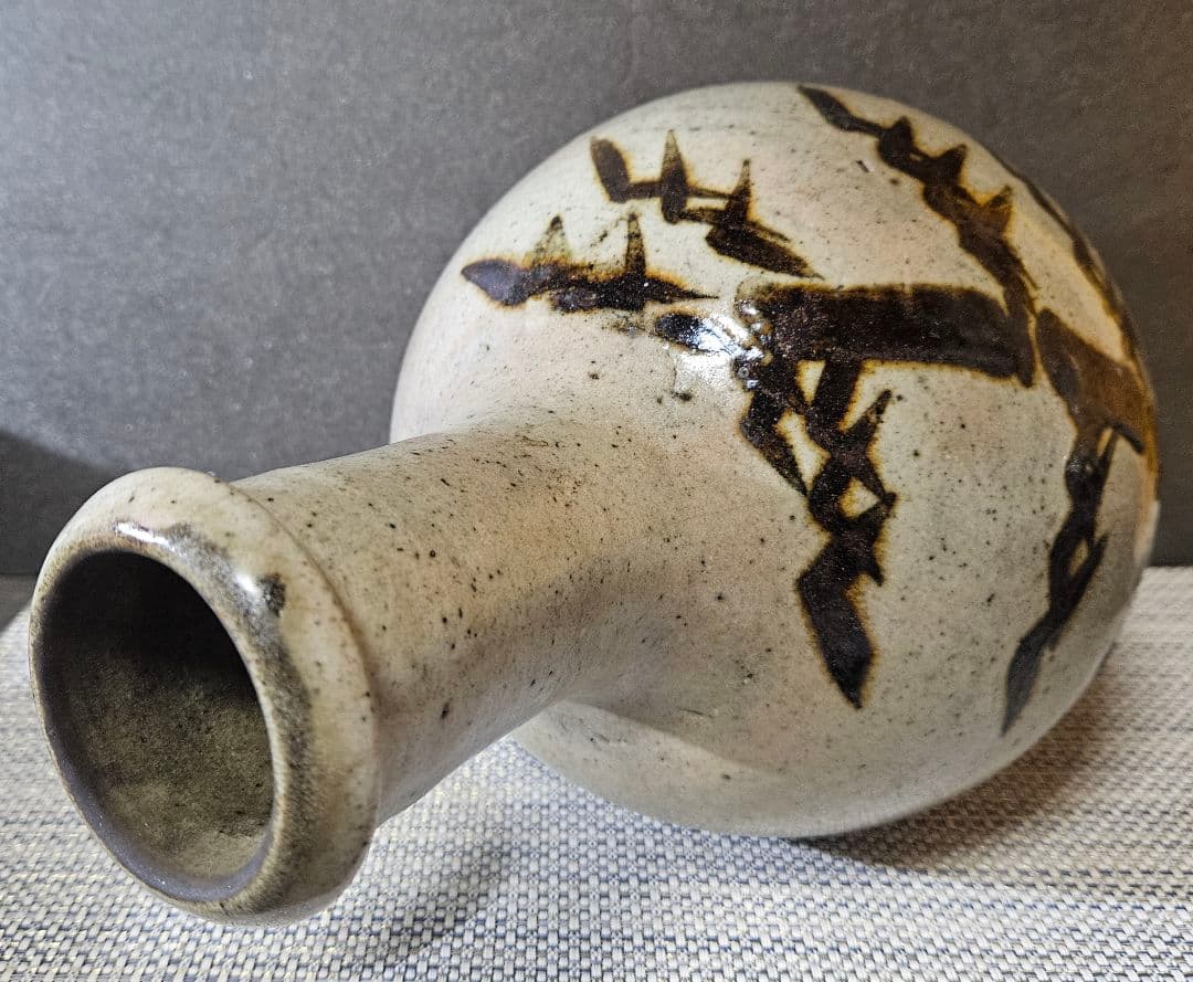 明治時代　益子焼　鉄絵　竹の図　大徳利 花入れ　花生　花器　オブジェ　インテリア