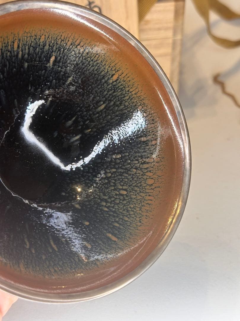 中国 天目 建盏 銀覆輪 茶碗 美しい釉景 共箱 茶道具 古陶磁