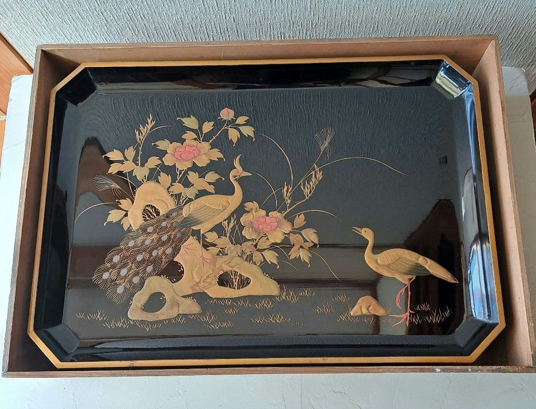 蒔絵 猫足 長方 飾り台 お膳