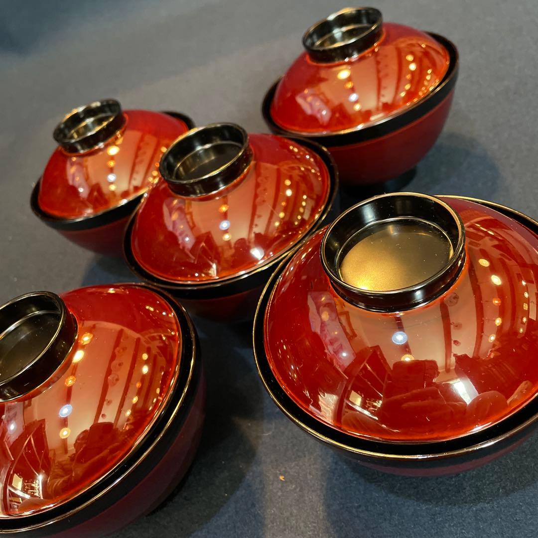 『堅牢で布着』の「木製 輪島塗 溜塗」【吸物椀】五客セットです。※吸物椀　漆器