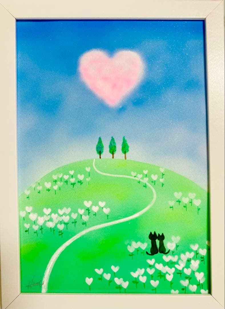 こまち 絵画6点 ハートの雲が浮かぶ丘