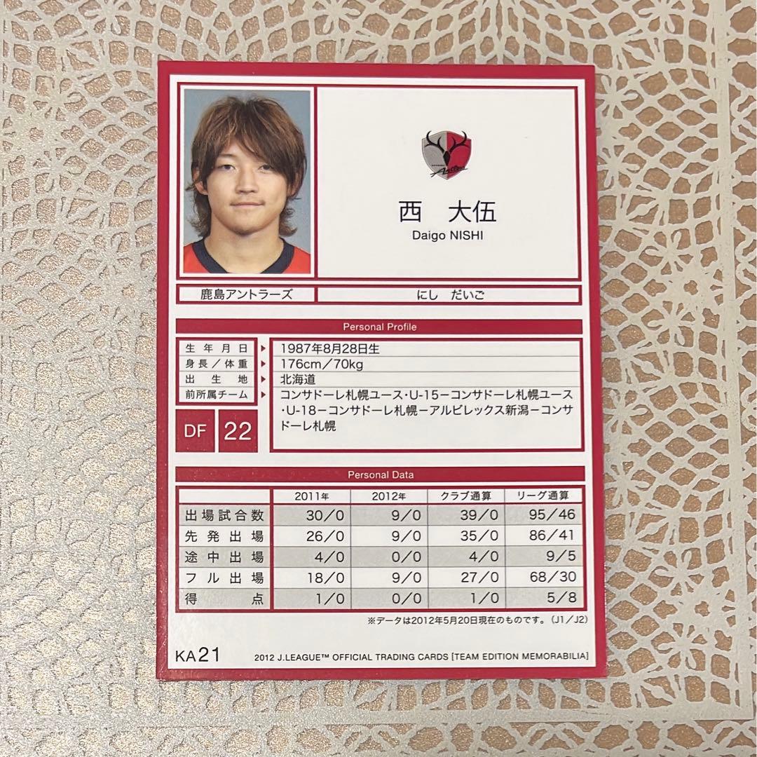 西大伍　直筆サイン　カード　鹿島アントラーズ